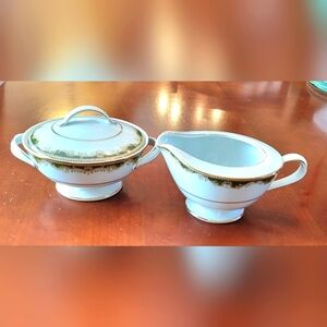 Set incl Vtg Noritke Porcelain Sugar Bowl w Lid & Creamer Warrington Green Gold